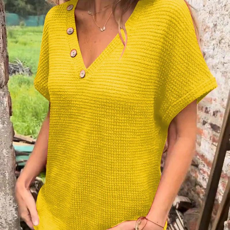Lindse | Short Sleeve V Neck Button Top