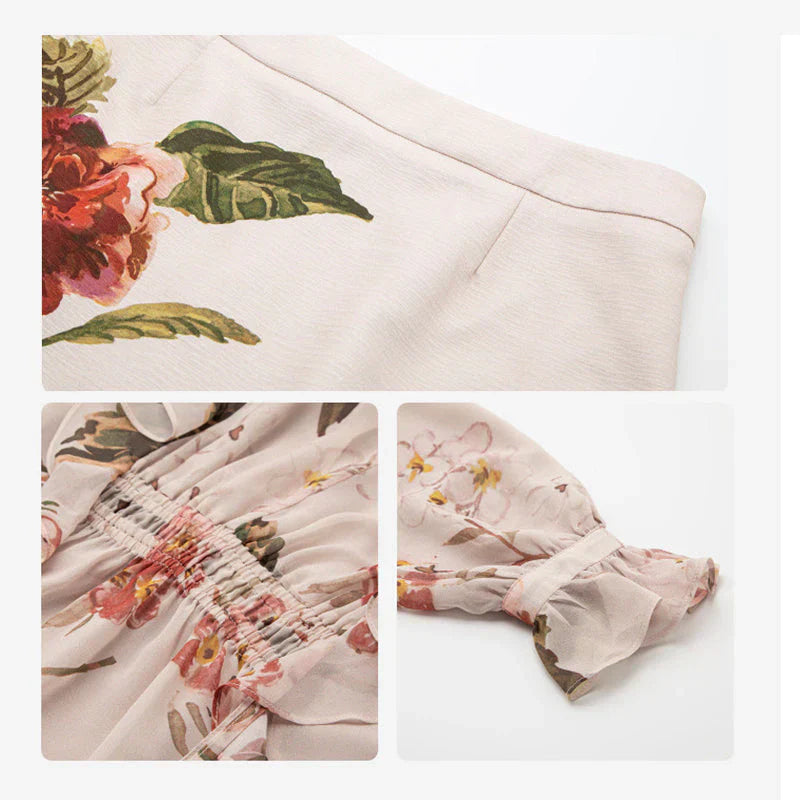 Jitske | Floral Print Short Sleeve Button Midi Dress