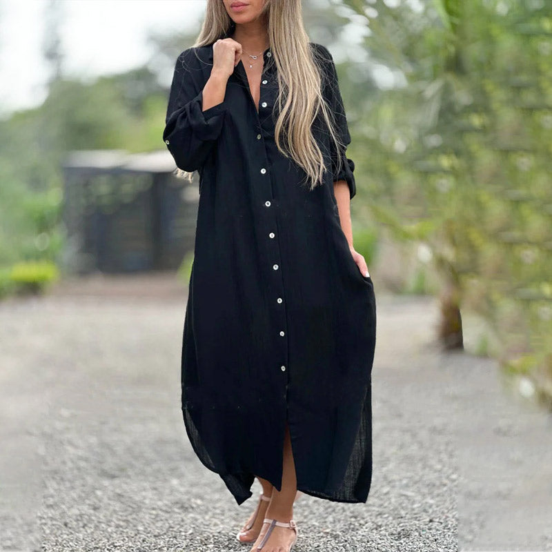 Alaina | Shirt Dress Button Front Long Sleeve
