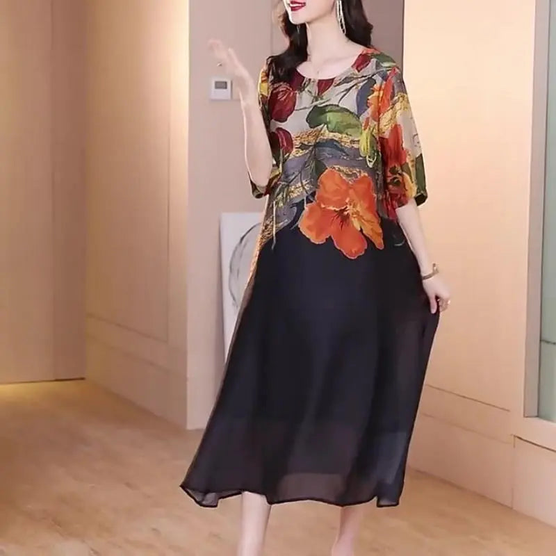 Debby | Floral Print Loose Midi Dress