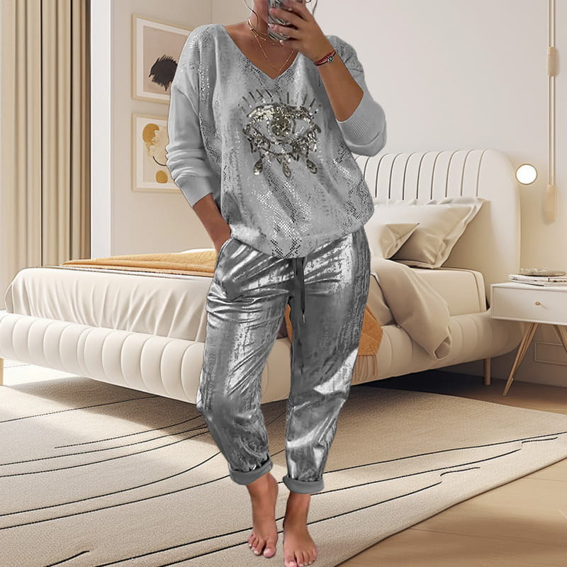 Ashley | Two-Piece Sequin Eye Motif Lounge Set