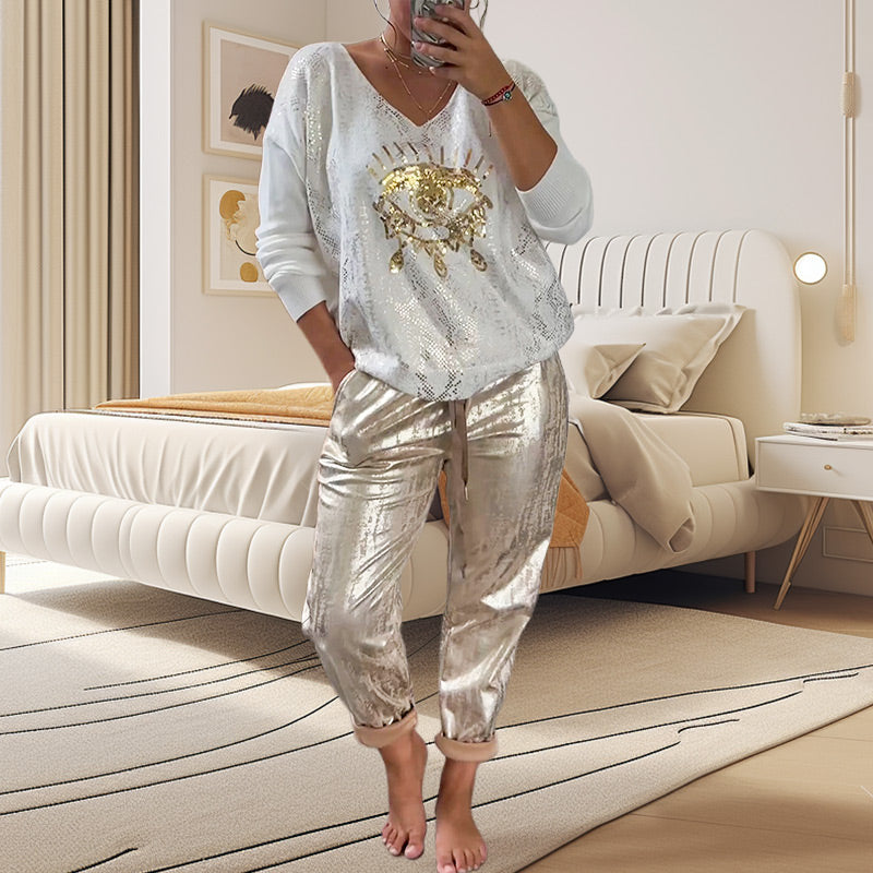 Ashley | Two-Piece Sequin Eye Motif Lounge Set
