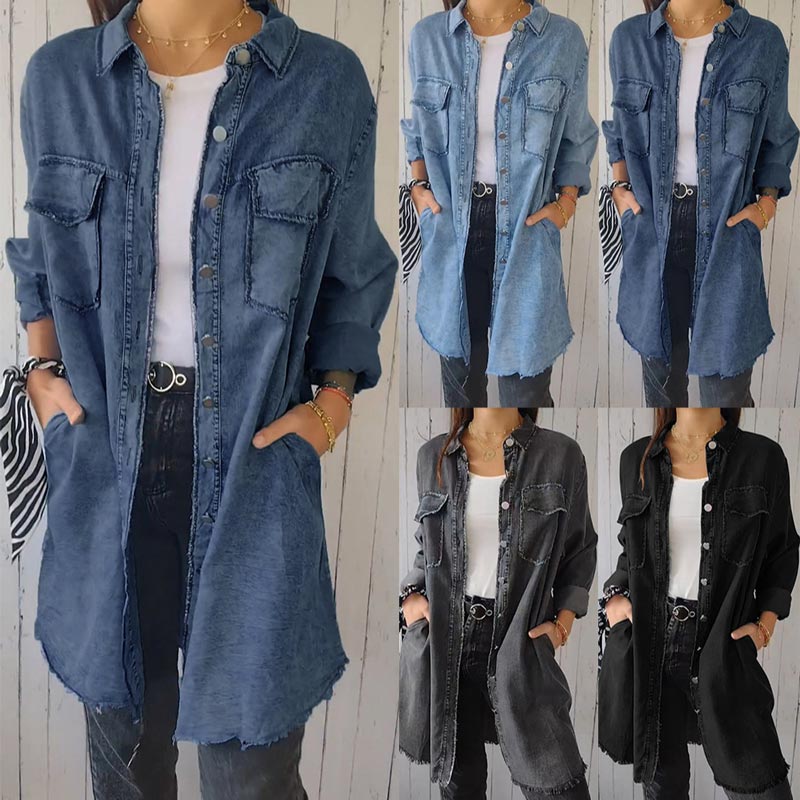 Christiane | Denim-Style Long Sleeve Button Front Shacket