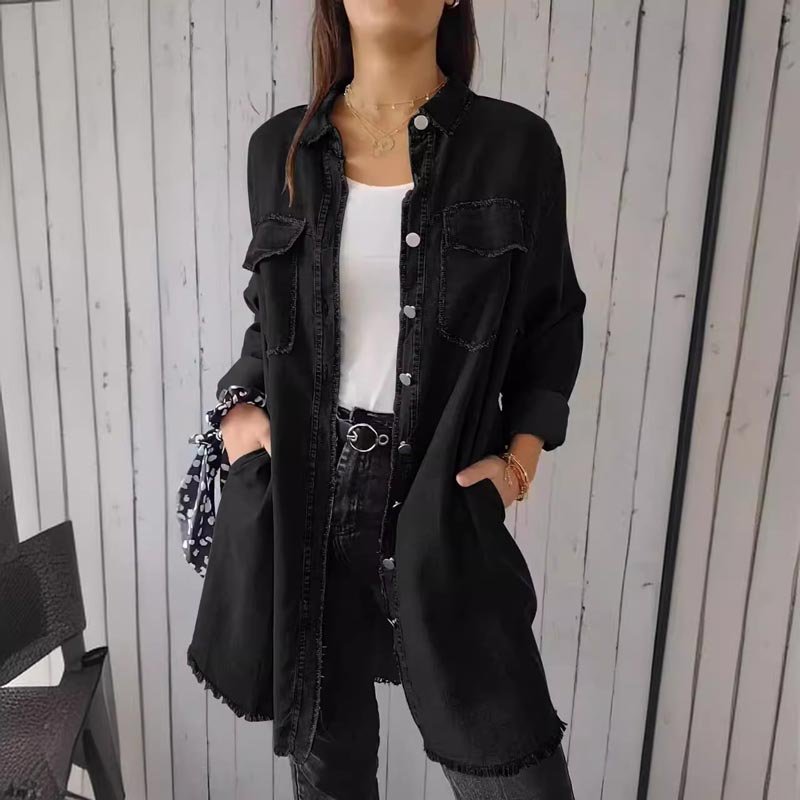 Christiane | Denim-Style Long Sleeve Button Front Shacket
