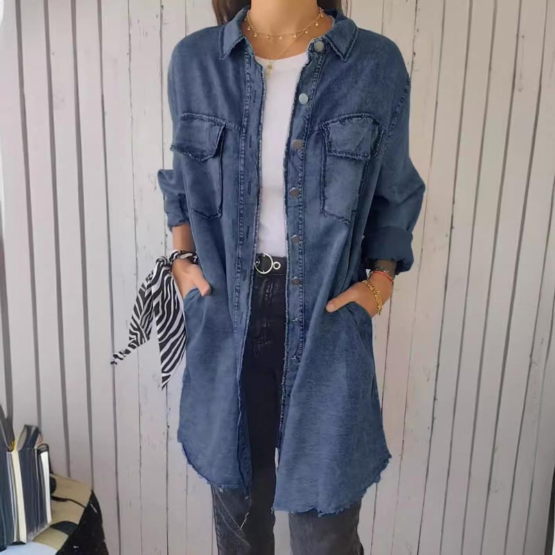 Christiane | Denim-Style Long Sleeve Button Front Shacket