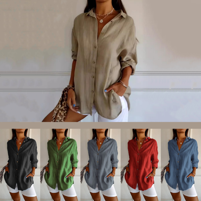 Virgie - Button Front Collared Long Sleeve Shirt