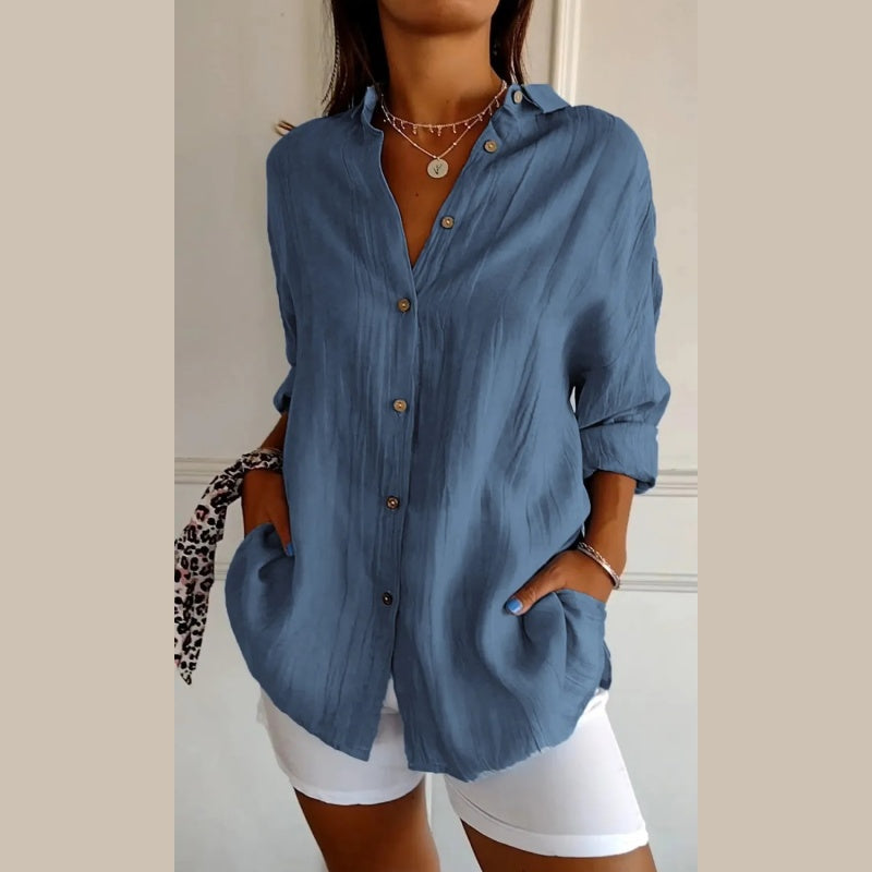 Virgie - Button Front Collared Long Sleeve Shirt
