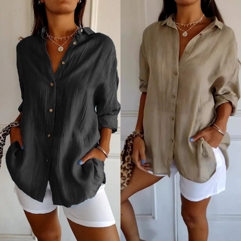 Virgie - Button Front Collared Long Sleeve Shirt