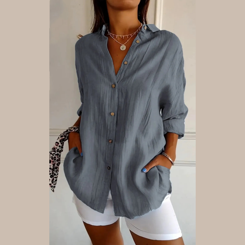 Virgie - Button Front Collared Long Sleeve Shirt
