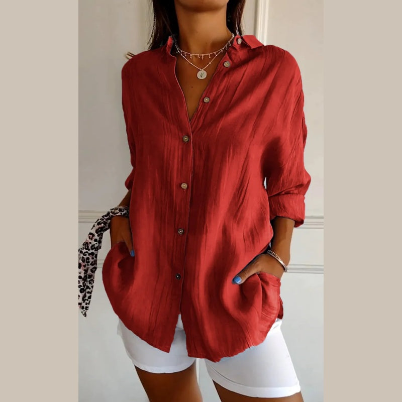 Virgie - Button Front Collared Long Sleeve Shirt