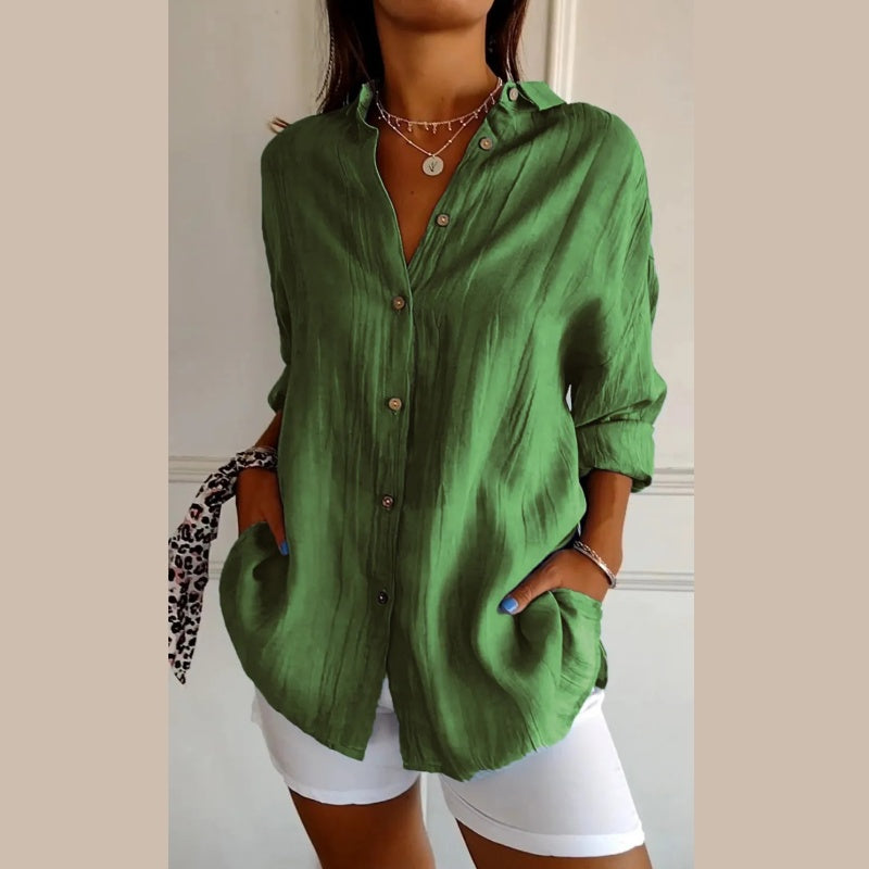 Virgie - Button Front Collared Long Sleeve Shirt
