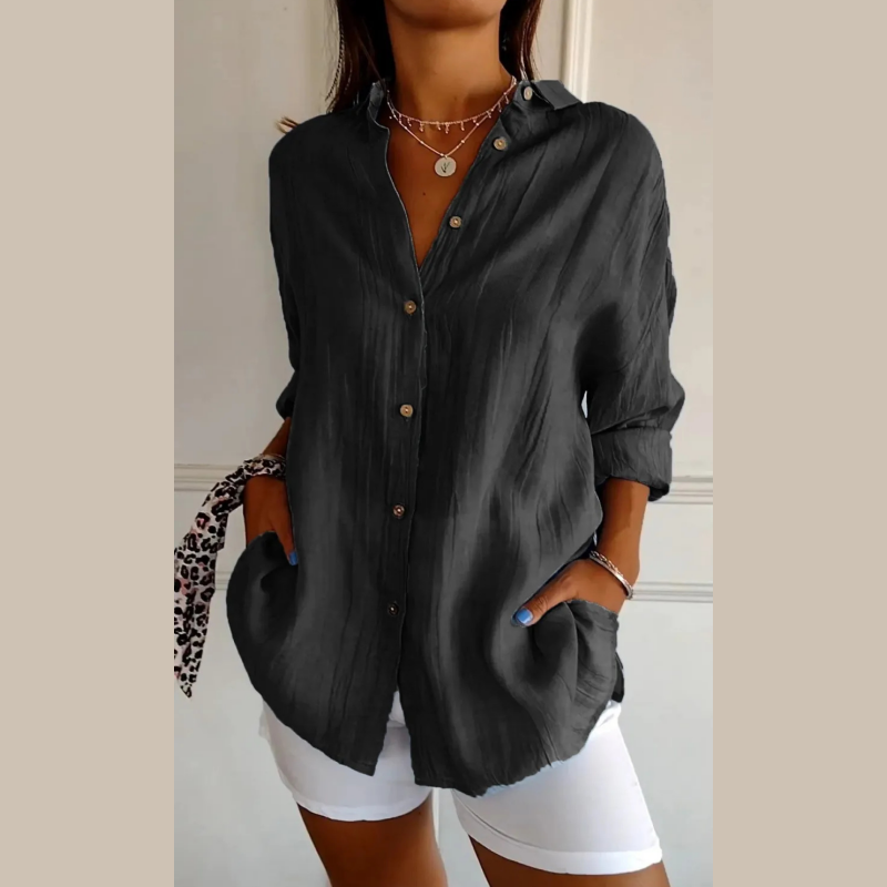 Virgie - Button Front Collared Long Sleeve Shirt