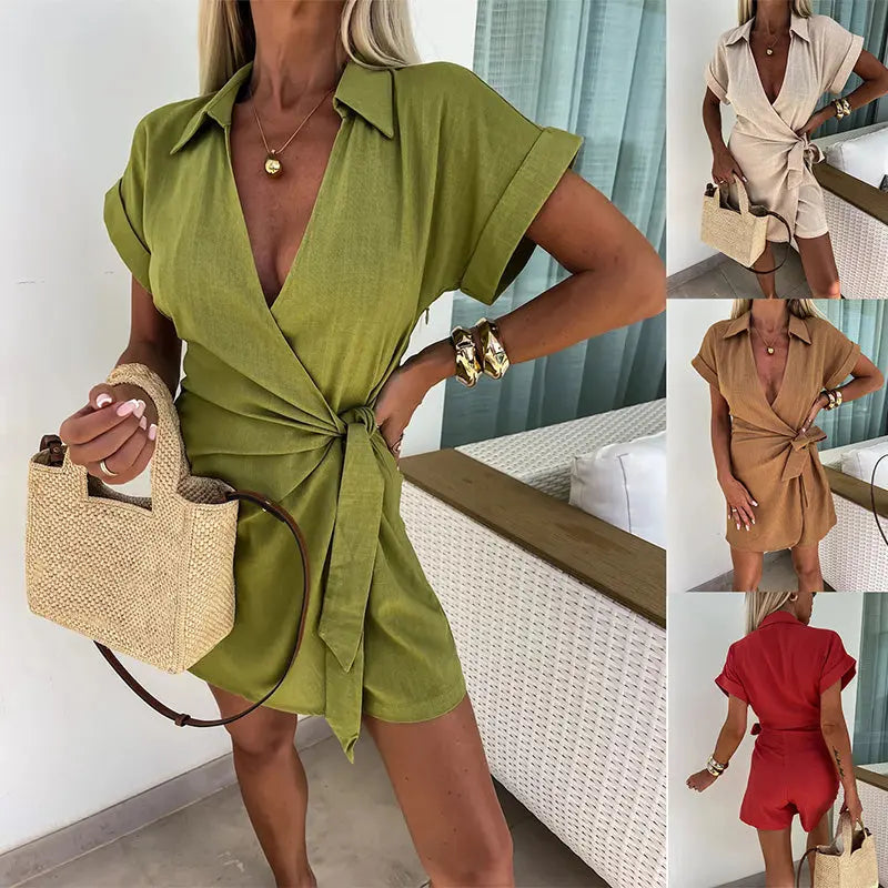 Harmke | Wrap Front Short Sleeve Romper