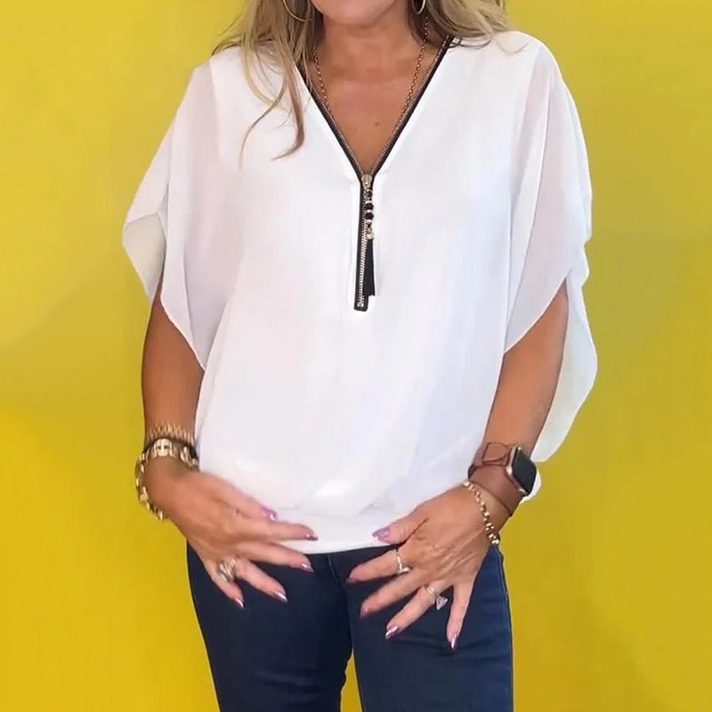 Shauna | Chiffon Look Zip Neck Blouse