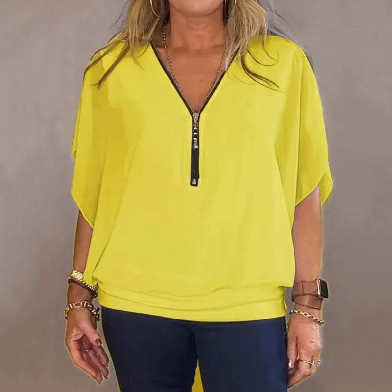 Shauna | Chiffon Look Zip Neck Blouse
