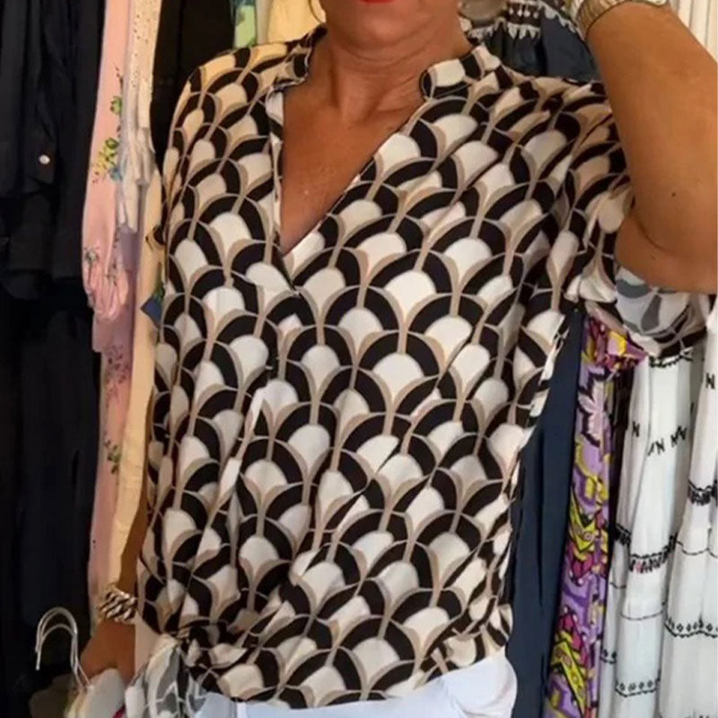 Naskia | Blouse Geometric Print Tie Front Short Sleeve