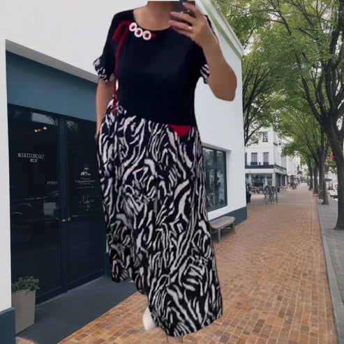 Zahara - Midi Dress Short Sleeve Zebra Print Patchwork