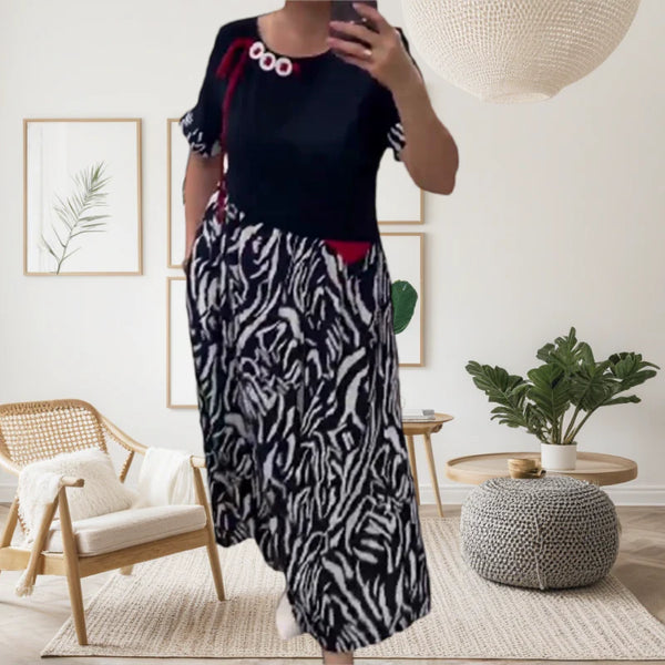Zahara - Midi Dress Short Sleeve Zebra Print Patchwork