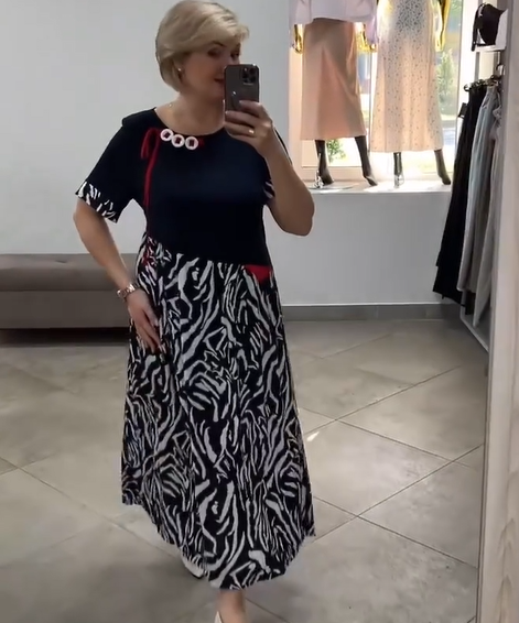 Zahara - Midi Dress Short Sleeve Zebra Print Patchwork