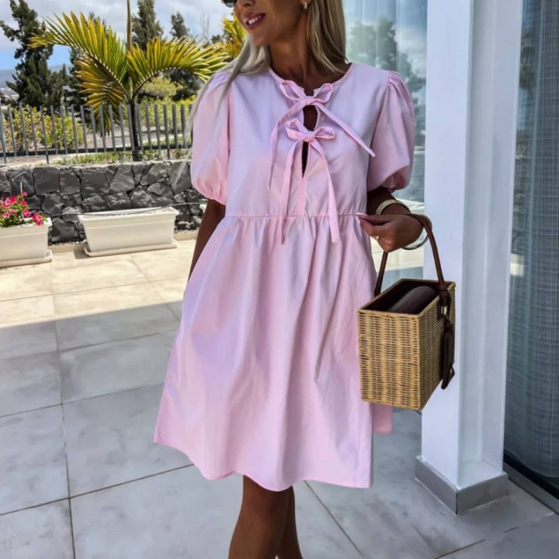 Oana | Short Puff Sleeve Bow Tie Dress
