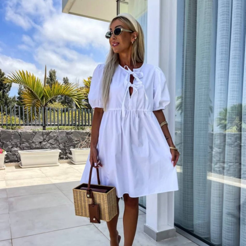 Oana | Short Puff Sleeve Bow Tie Dress