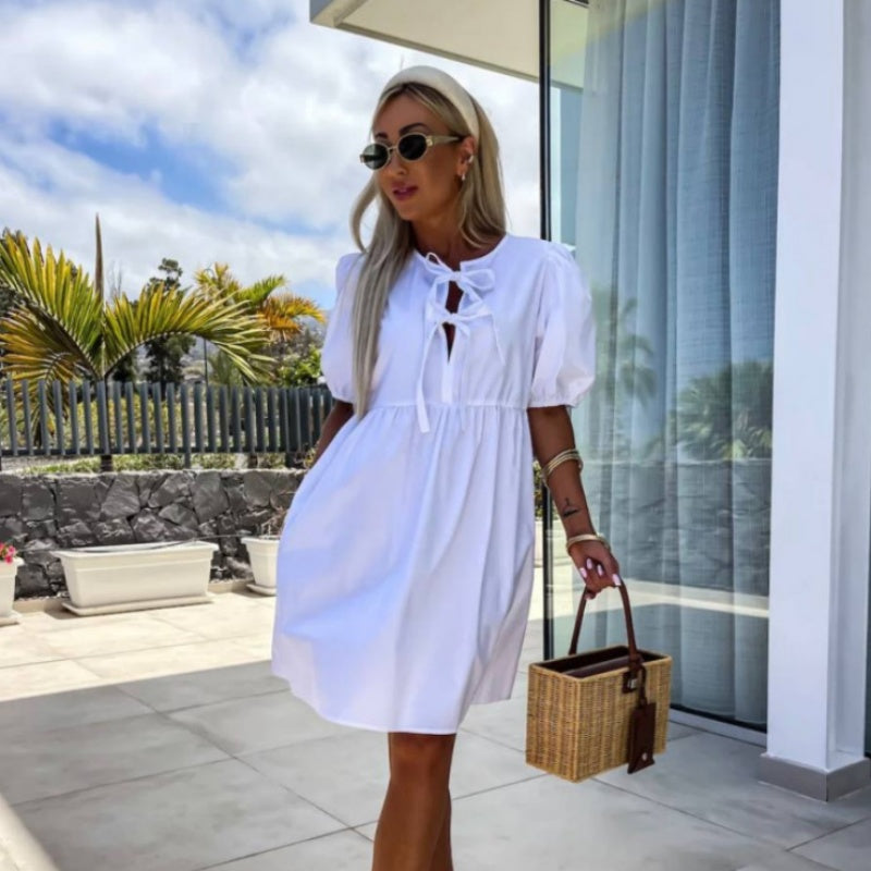 Oana | Short Puff Sleeve Bow Tie Dress