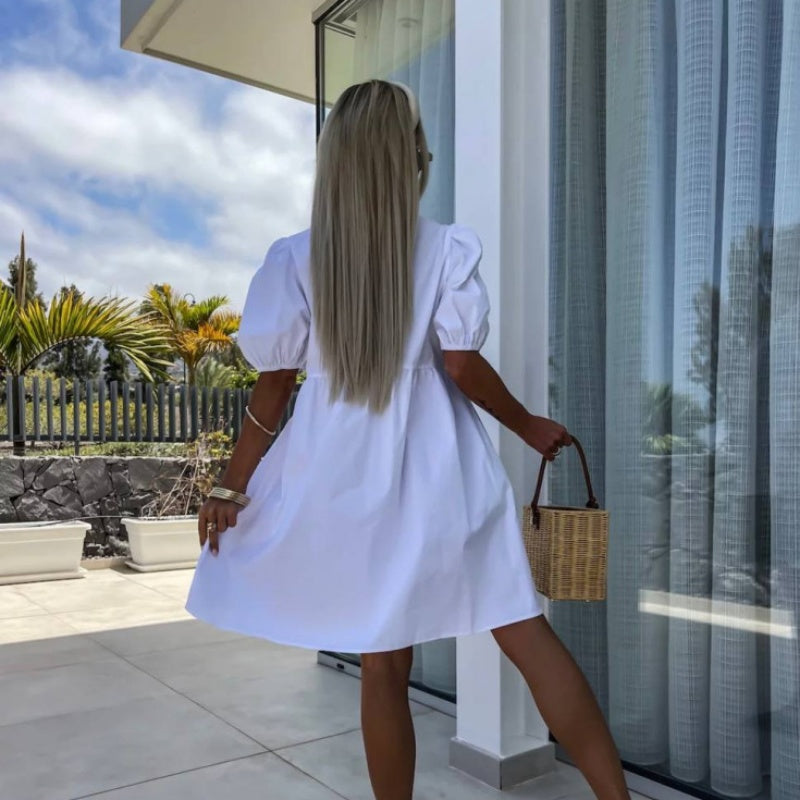Oana | Short Puff Sleeve Bow Tie Dress