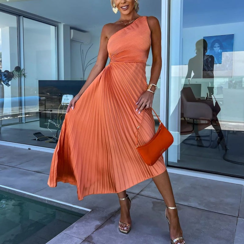 Breena | One-Shoulder Pleated Maxi Dress