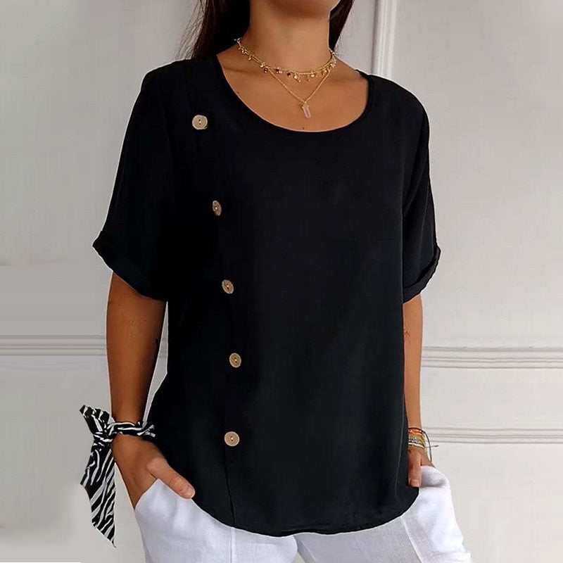 Velma | Blouse Round Neck Side Button Top