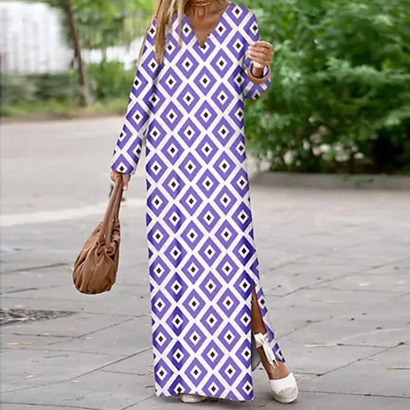 Henar | Maxi Dress Long Sleeve Geometric Print
