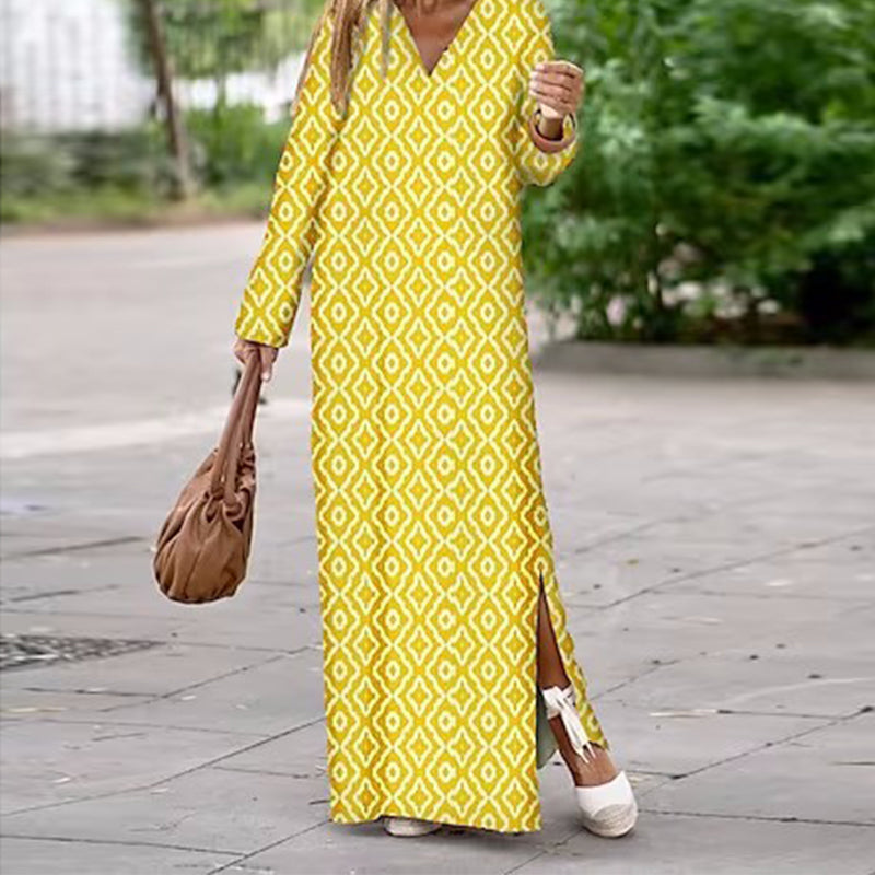Henar | Maxi Dress Long Sleeve Geometric Print