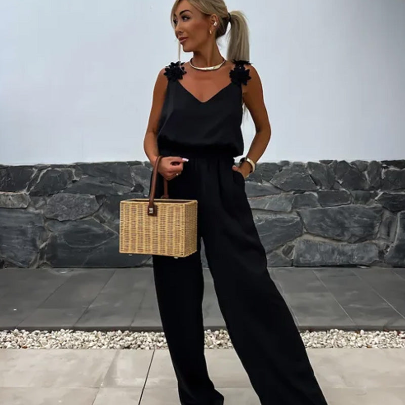 Anselma | Wide Leg Floral Strap Jumpsuit