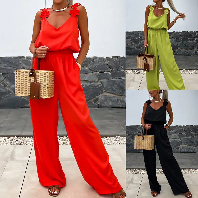 Anselma | Wide Leg Floral Strap Jumpsuit