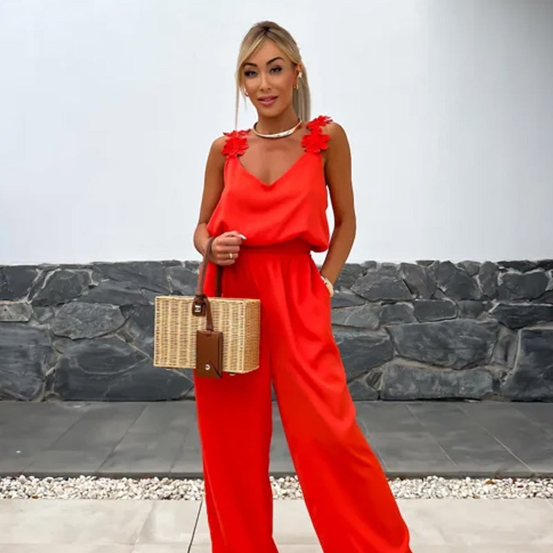 Anselma | Wide Leg Floral Strap Jumpsuit