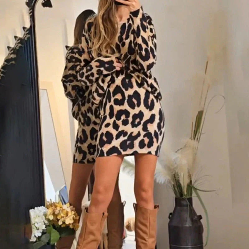 Cathy | Leopard Print Long Sleeve Mini Dress
