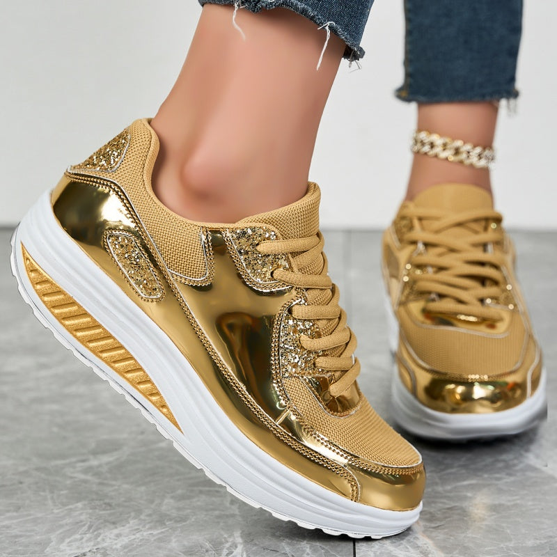 Darina | Casual Platform Sneakers Metallic Panel Lace Up