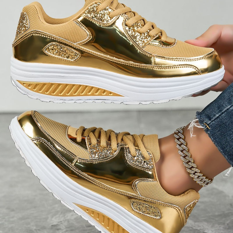 Darina | Casual Platform Sneakers Metallic Panel Lace Up