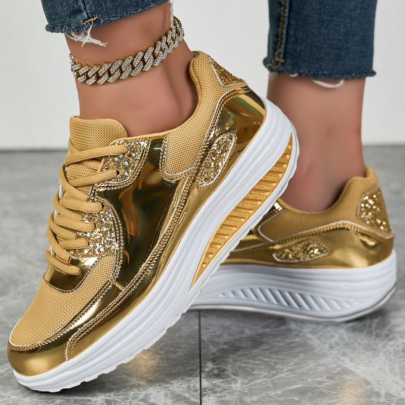 Darina | Casual Platform Sneakers Metallic Panel Lace Up