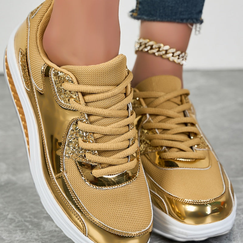 Darina | Casual Platform Sneakers Metallic Panel Lace Up