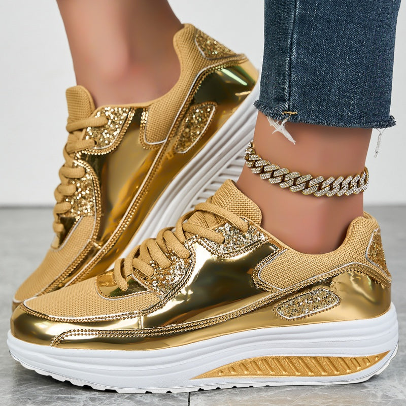Darina | Casual Platform Sneakers Metallic Panel Lace Up