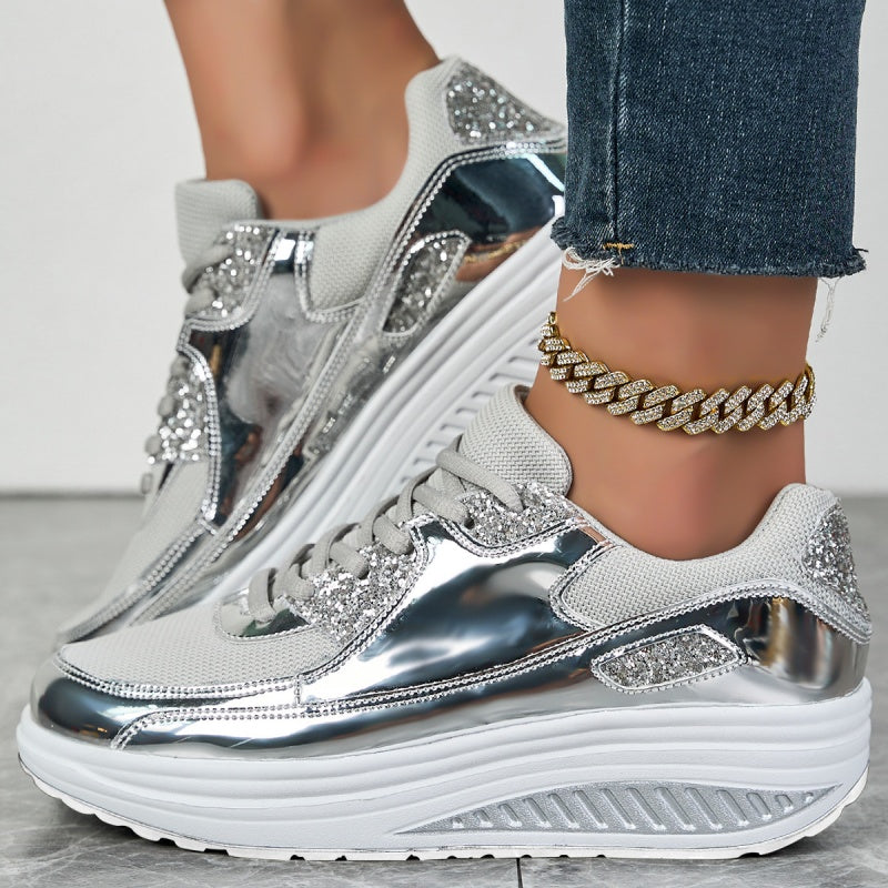 Darina | Casual Platform Sneakers Metallic Panel Lace Up