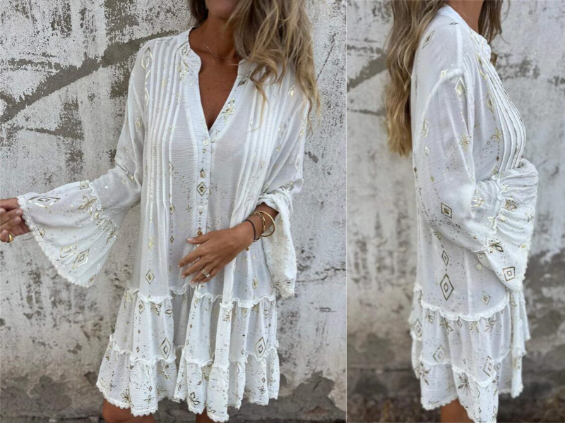 Gillian | Printed V-Neck Ruffle Dress