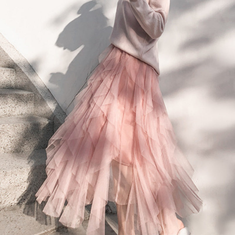 Nadeene | Layered Mesh High Waist Midi Skirt