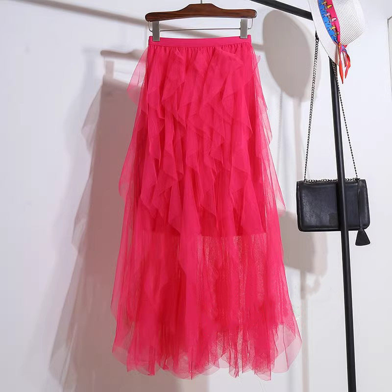 Nadeene | Layered Mesh High Waist Midi Skirt