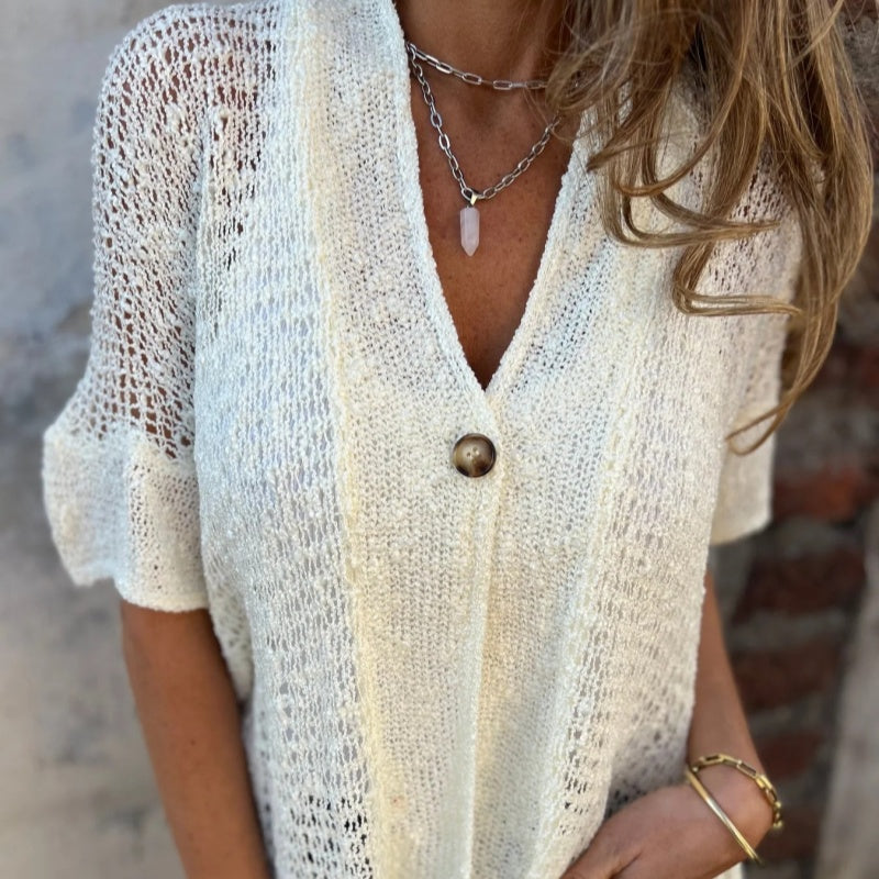Hania | Knitted V Neck Button Front Top