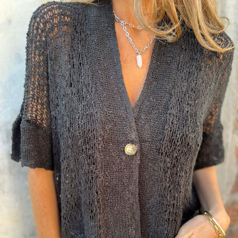 Hania | Knitted V Neck Button Front Top
