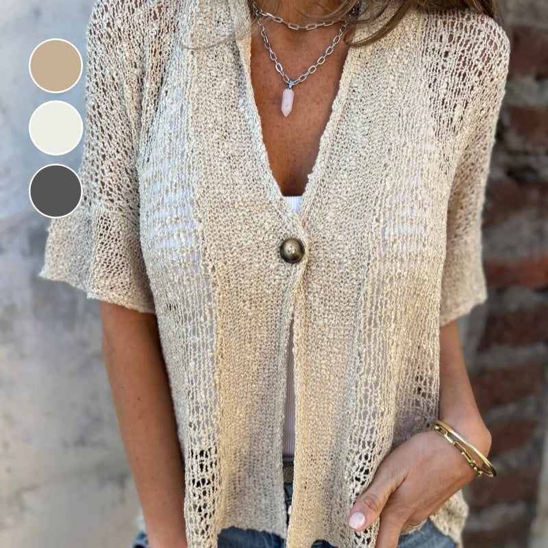 Hania | Knitted V Neck Button Front Top