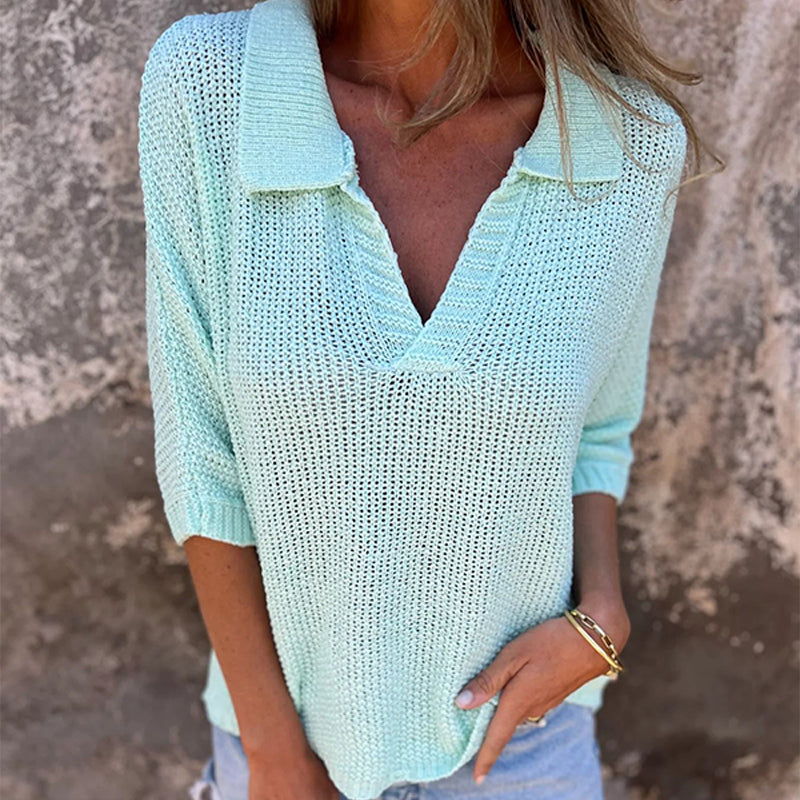 Fioara | Knit Polo Neck 3/4 Sleeve Top