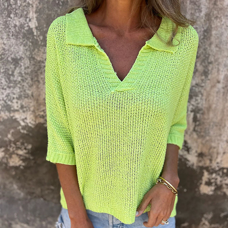 Fioara | Knit Polo Neck 3/4 Sleeve Top