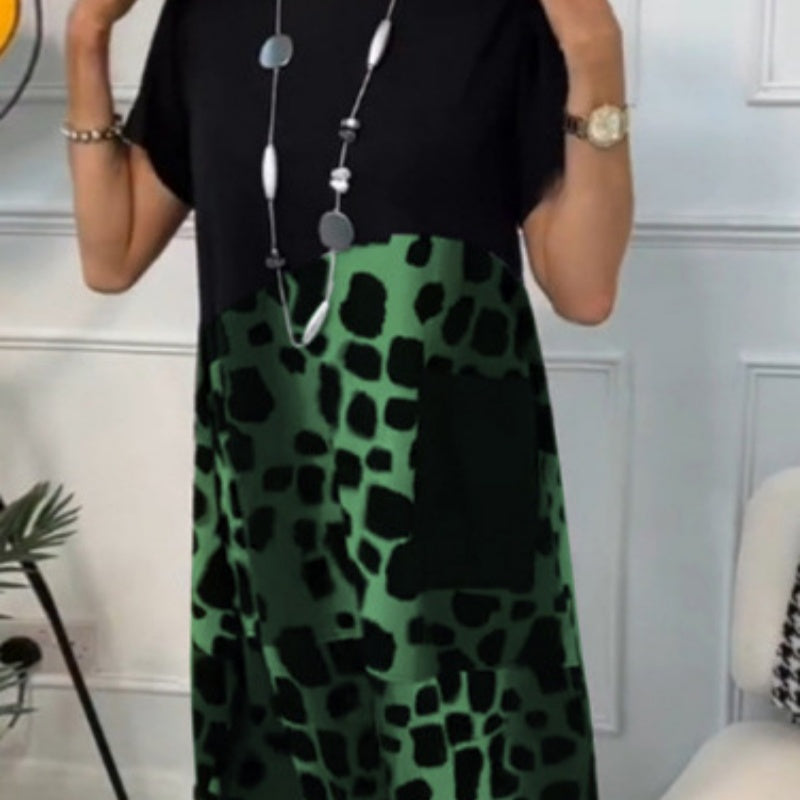 Hansine | Short Sleeve Printed Pocket Midi Dress